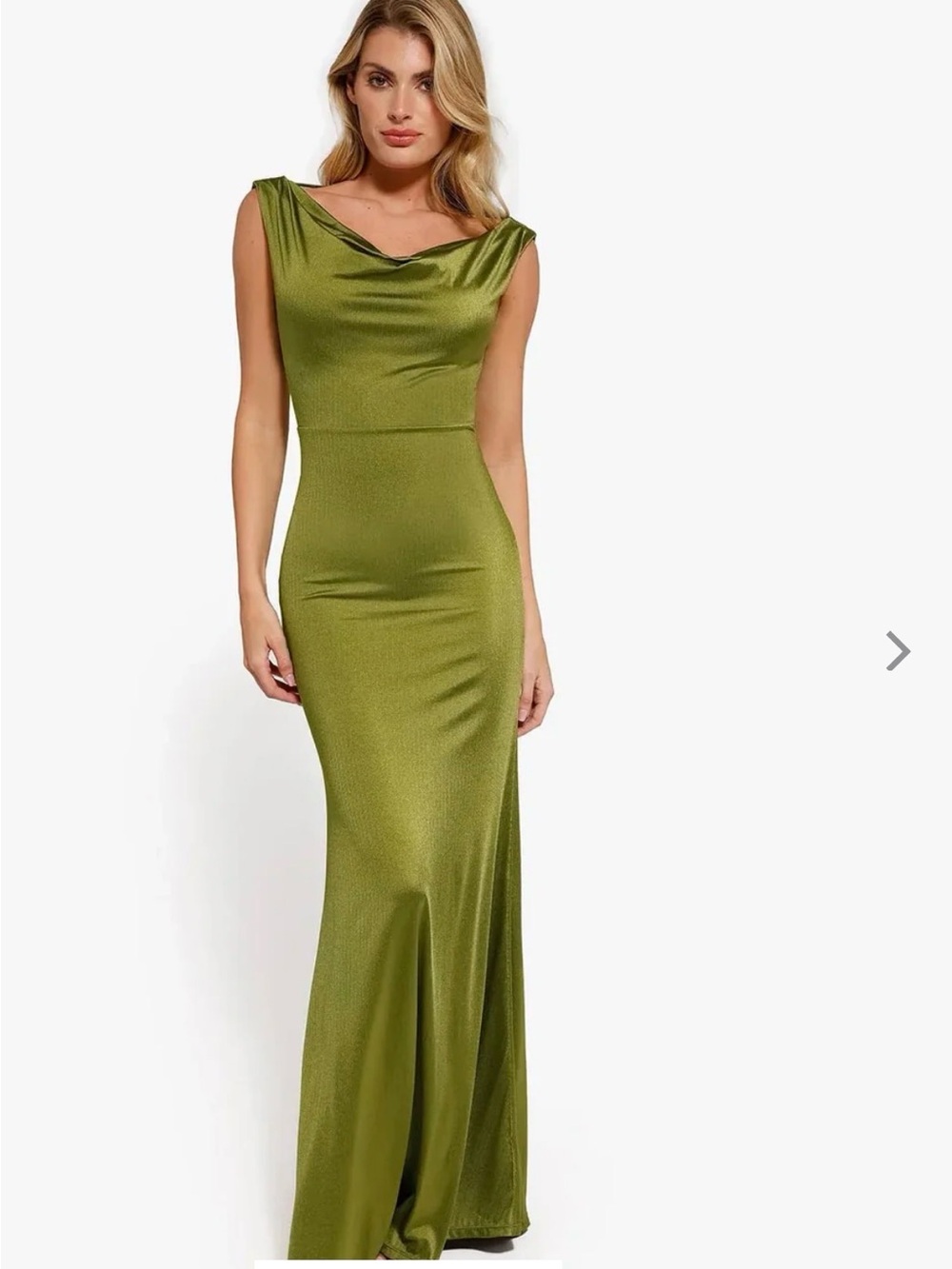 Popilush built in Shapewear Olive Green Cowl Neck Maxi Dress